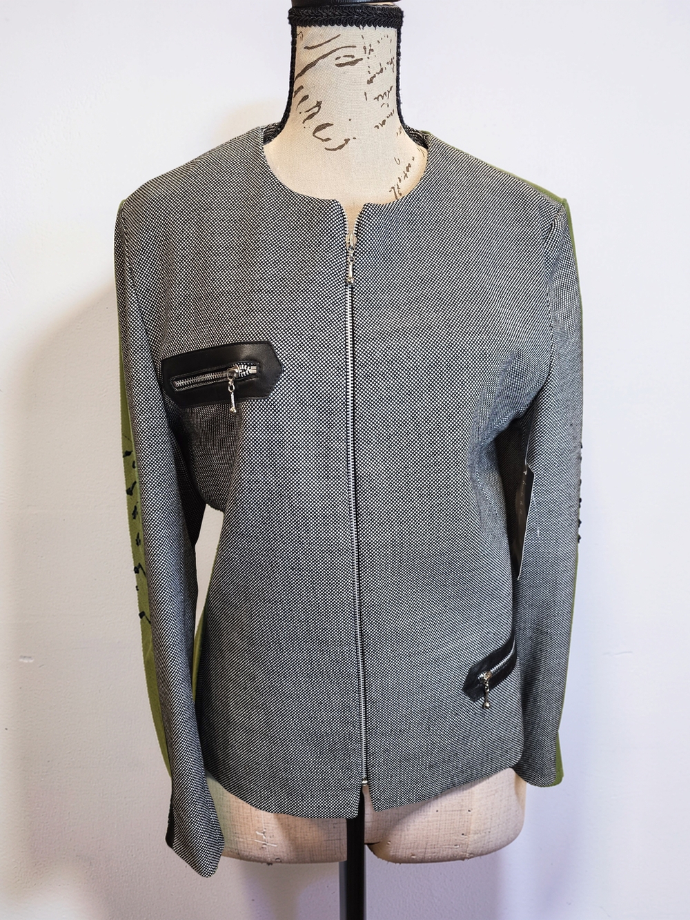 NWT Nicole Miller Colorblock Tweed Zip Blazer Moto Jacket 8